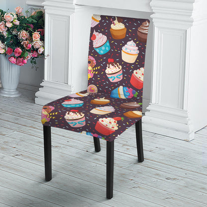 Cute Cupcake Pattern Print Dining Chair Slipcover