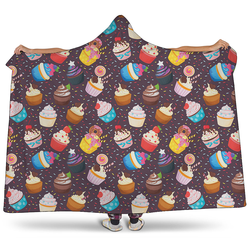 Cute Cupcake Pattern Print Hooded Blanket