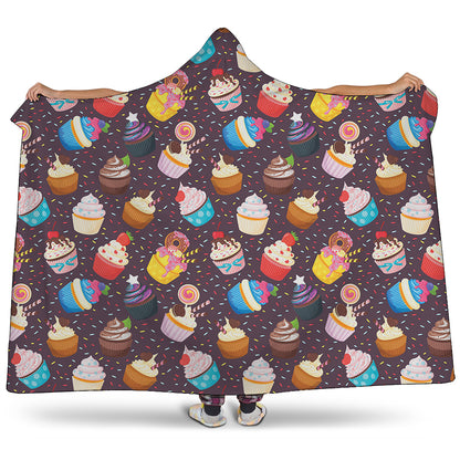 Cute Cupcake Pattern Print Hooded Blanket