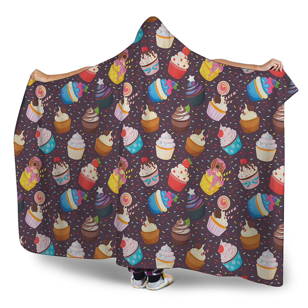 Cute Cupcake Pattern Print Hooded Blanket