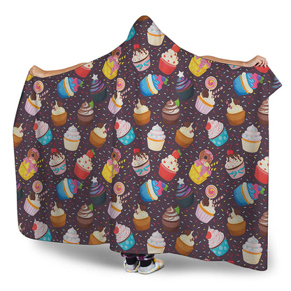 Cute Cupcake Pattern Print Hooded Blanket