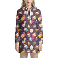 Cute Cupcake Pattern Print Pullover Hoodie Dress