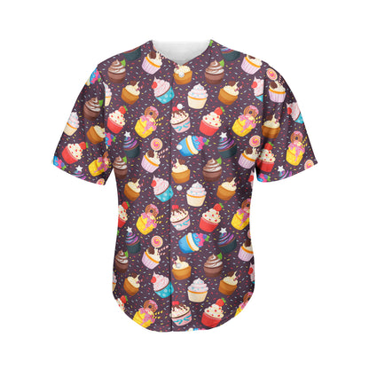 Cute Cupcake Pattern Print Men's Baseball Jersey