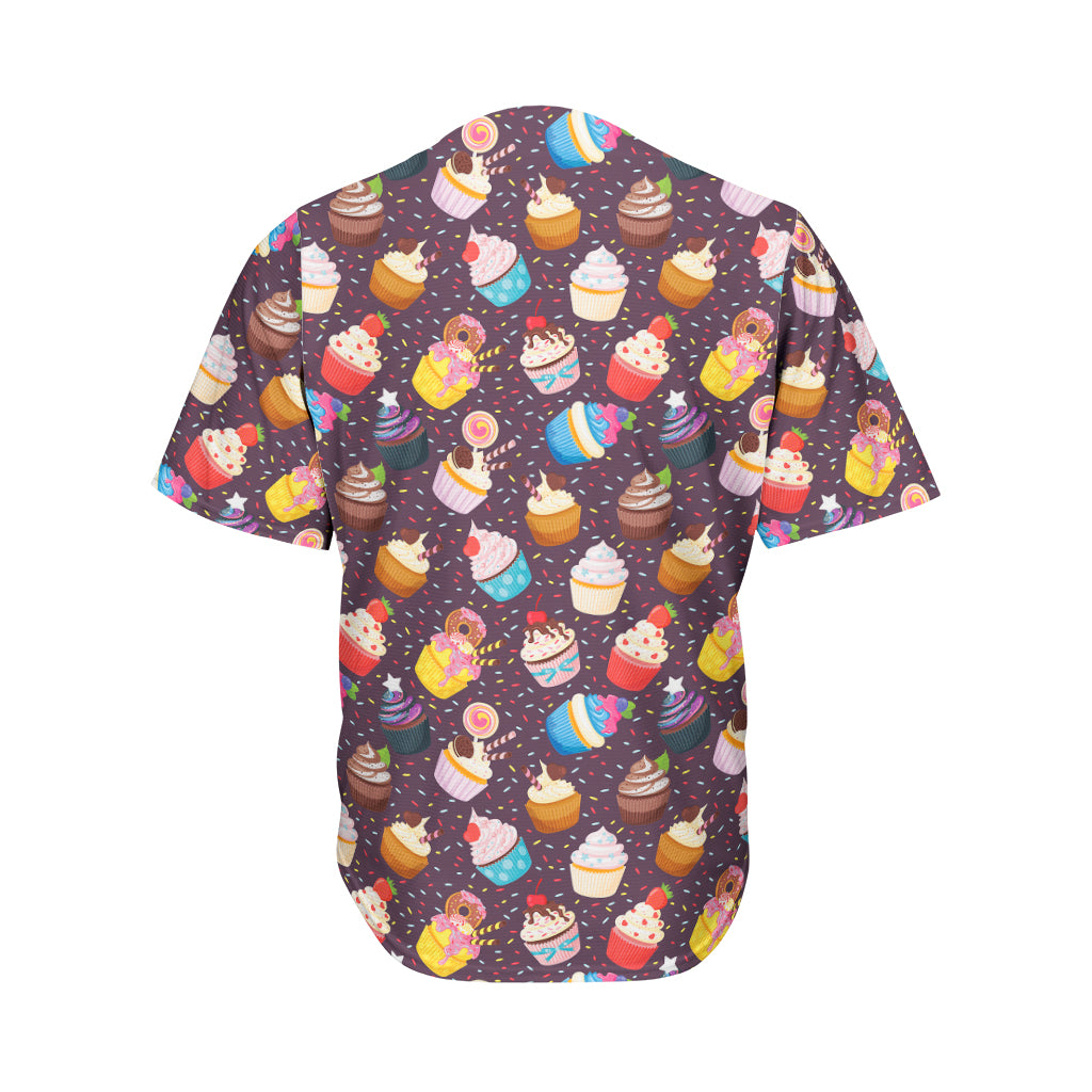 Cute Cupcake Pattern Print Men's Baseball Jersey