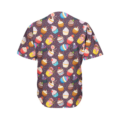 Cute Cupcake Pattern Print Men's Baseball Jersey