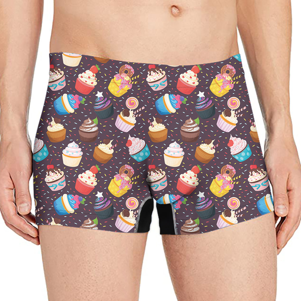 Cute Cupcake Pattern Print Men's Boxer Briefs