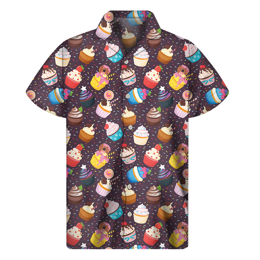 Cute Cupcake Pattern Print Men's Short Sleeve Shirt