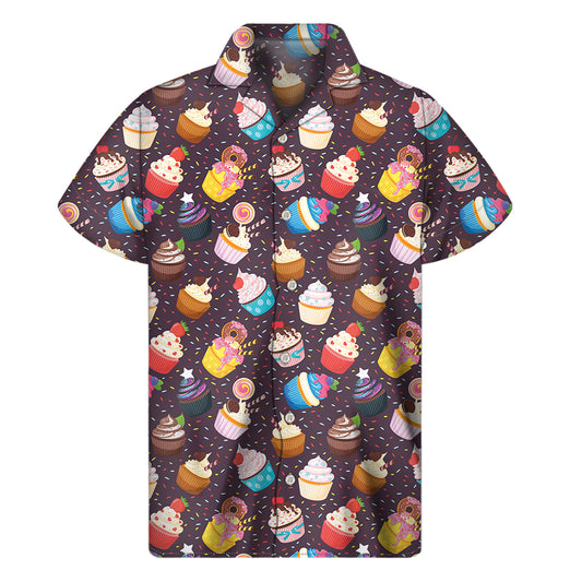 Cute Cupcake Pattern Print Men's Short Sleeve Shirt