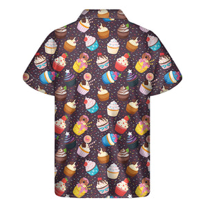 Cute Cupcake Pattern Print Men's Short Sleeve Shirt