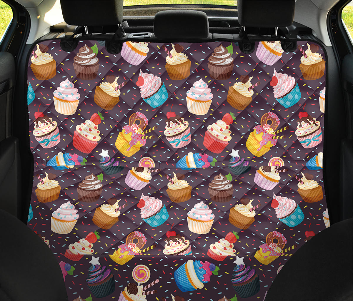 Cute Cupcake Pattern Print Pet Car Back Seat Cover