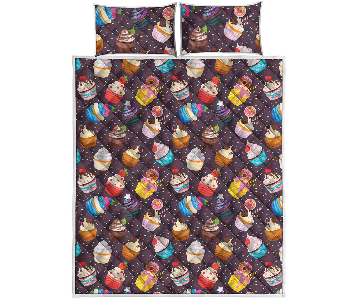 Cute Cupcake Pattern Print Quilt Bed Set