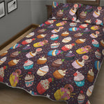 Cute Cupcake Pattern Print Quilt Bed Set