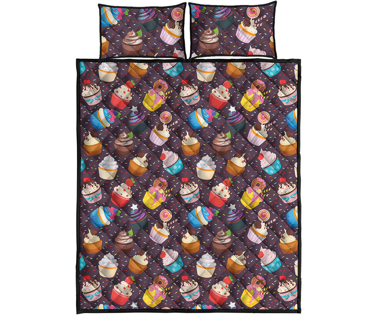 Cute Cupcake Pattern Print Quilt Bed Set