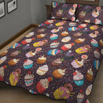 Cute Cupcake Pattern Print Quilt Bed Set