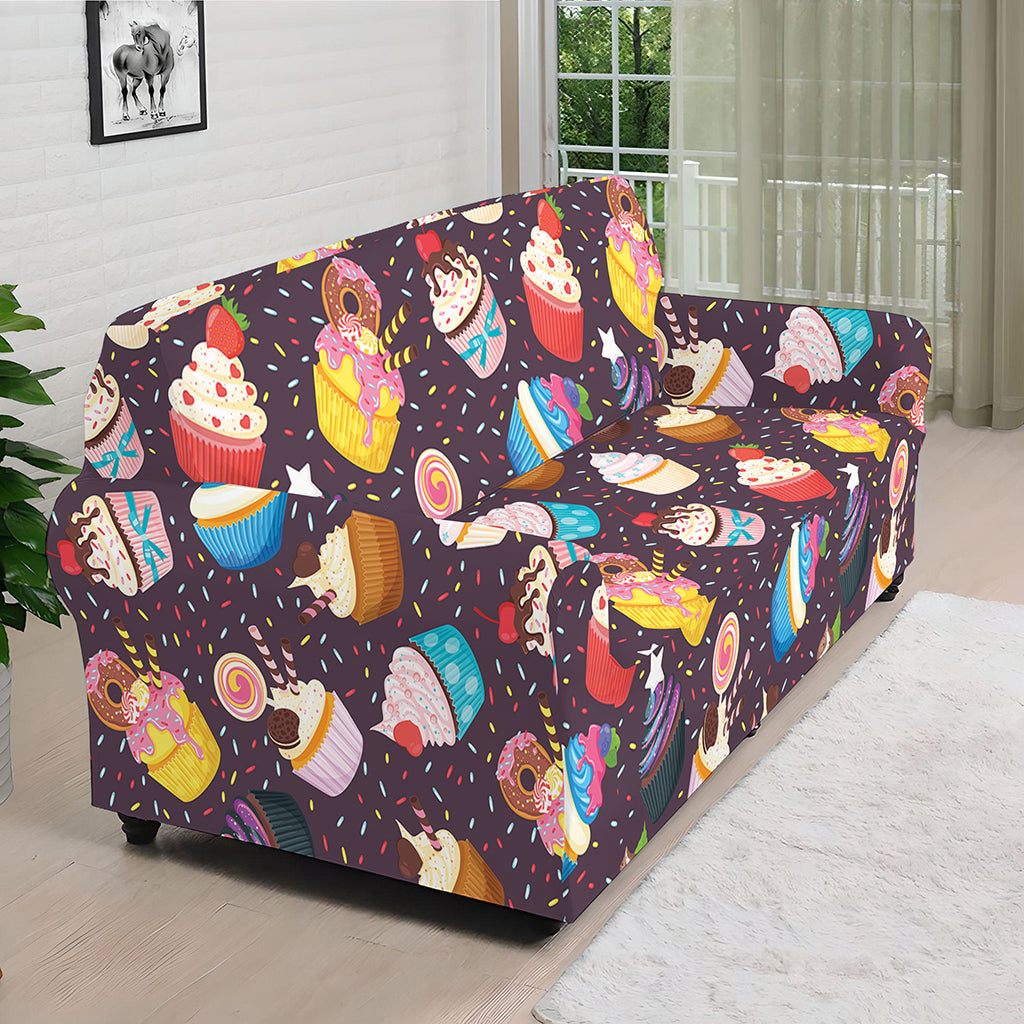 Cute Cupcake Pattern Print Sofa Cover