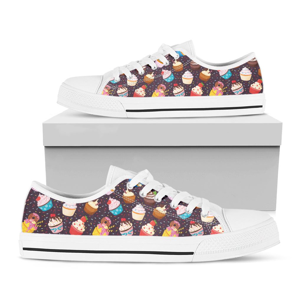 Cute Cupcake Pattern Print White Low Top Shoes