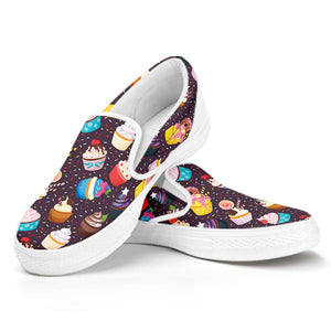 Cute Cupcake Pattern Print White Slip On Shoes