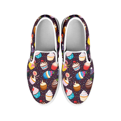 Cute Cupcake Pattern Print White Slip On Shoes