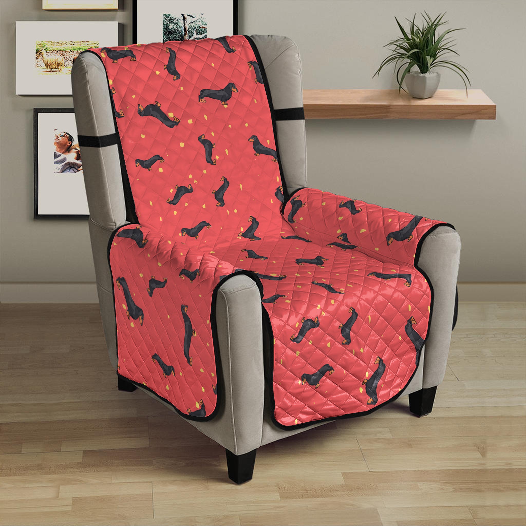 Cute Dachshund Pattern Print Armchair Protector