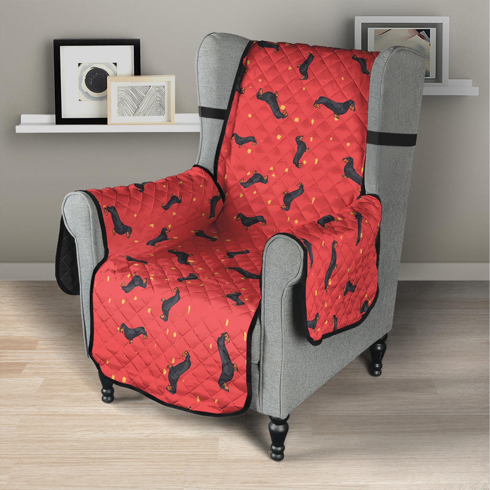 Cute Dachshund Pattern Print Armchair Protector