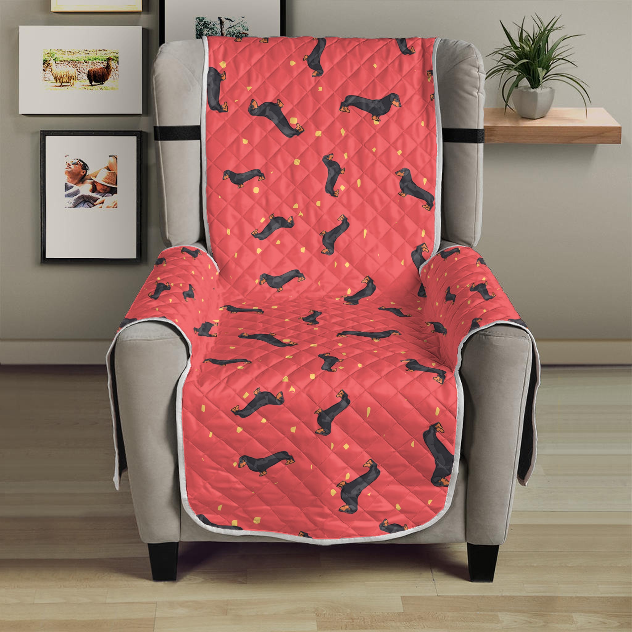 Cute Dachshund Pattern Print Armchair Protector