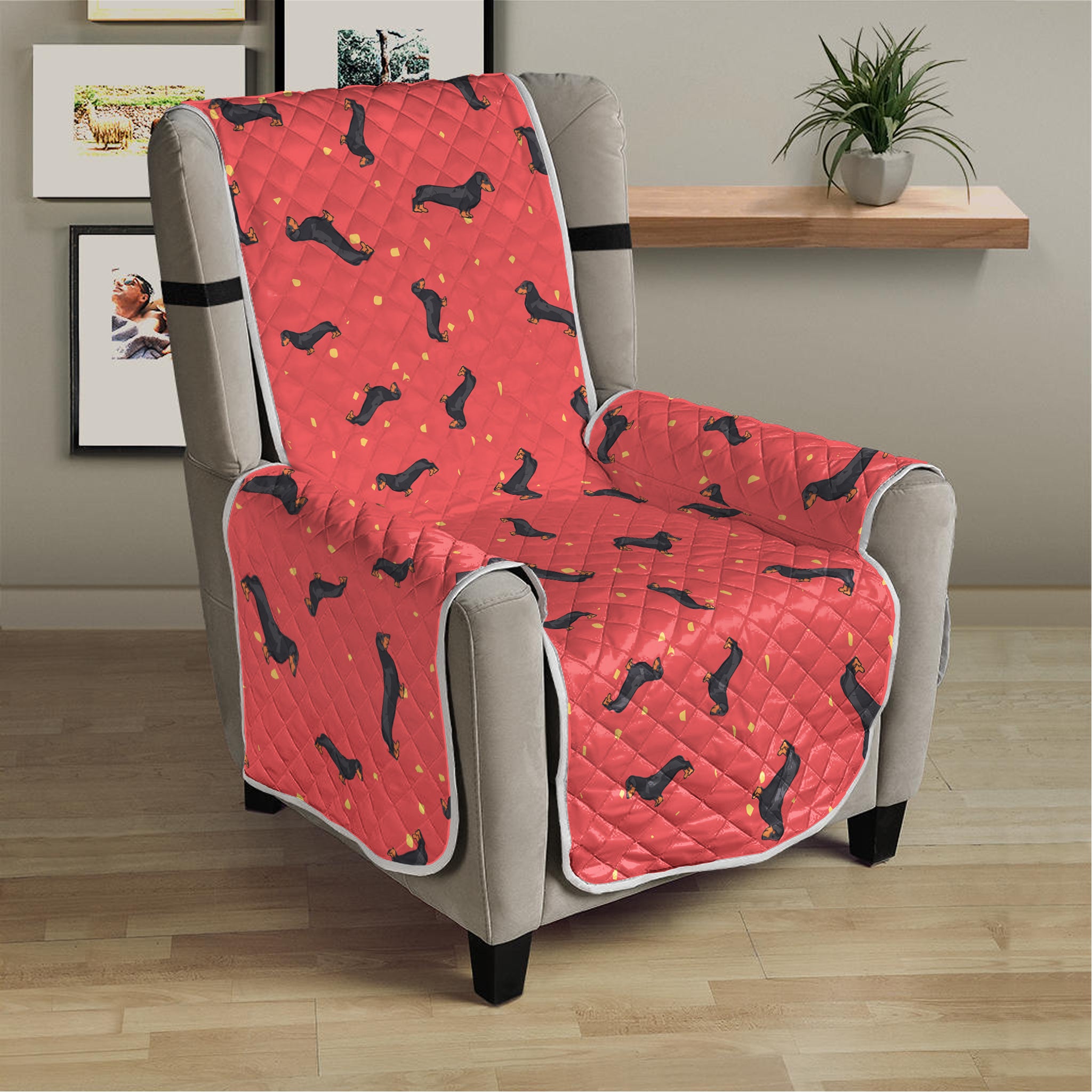 Cute Dachshund Pattern Print Armchair Protector