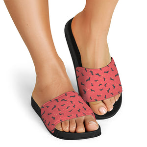 Cute Dachshund Pattern Print Black Slide Sandals