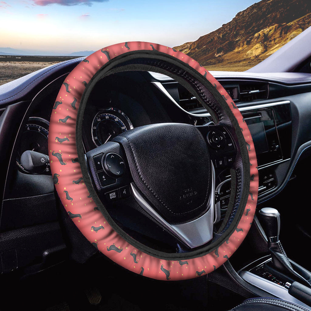 Cute Dachshund Pattern Print Car Steering Wheel Cover