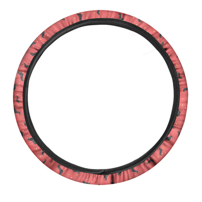 Cute Dachshund Pattern Print Car Steering Wheel Cover