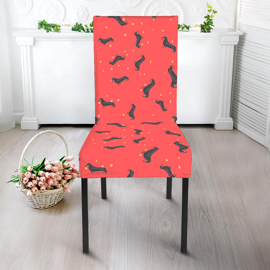 Cute Dachshund Pattern Print Dining Chair Slipcover