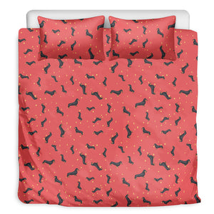 Cute Dachshund Pattern Print Duvet Cover Bedding Set