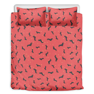 Cute Dachshund Pattern Print Duvet Cover Bedding Set