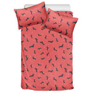 Cute Dachshund Pattern Print Duvet Cover Bedding Set