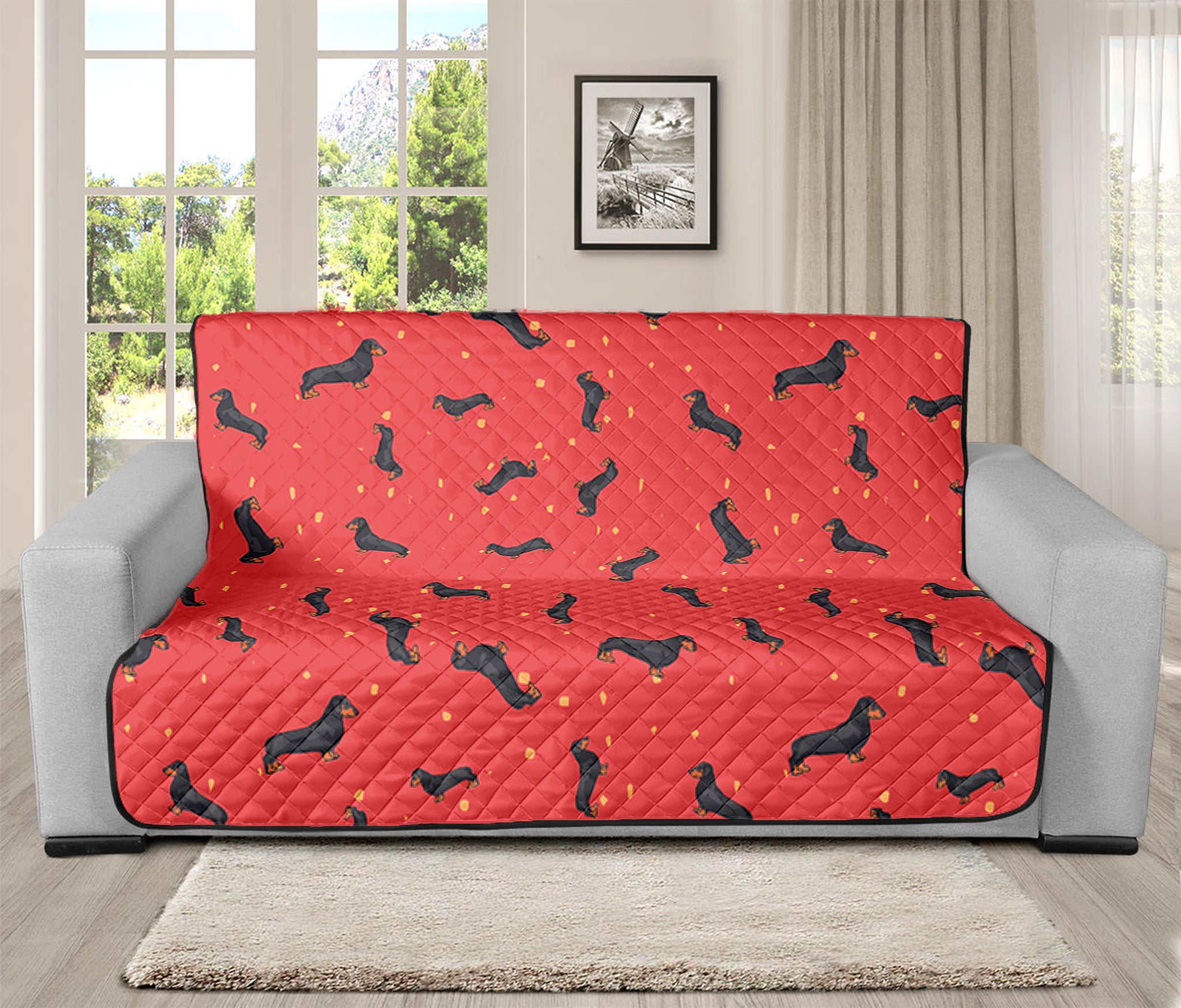 Cute Dachshund Pattern Print Futon Protector