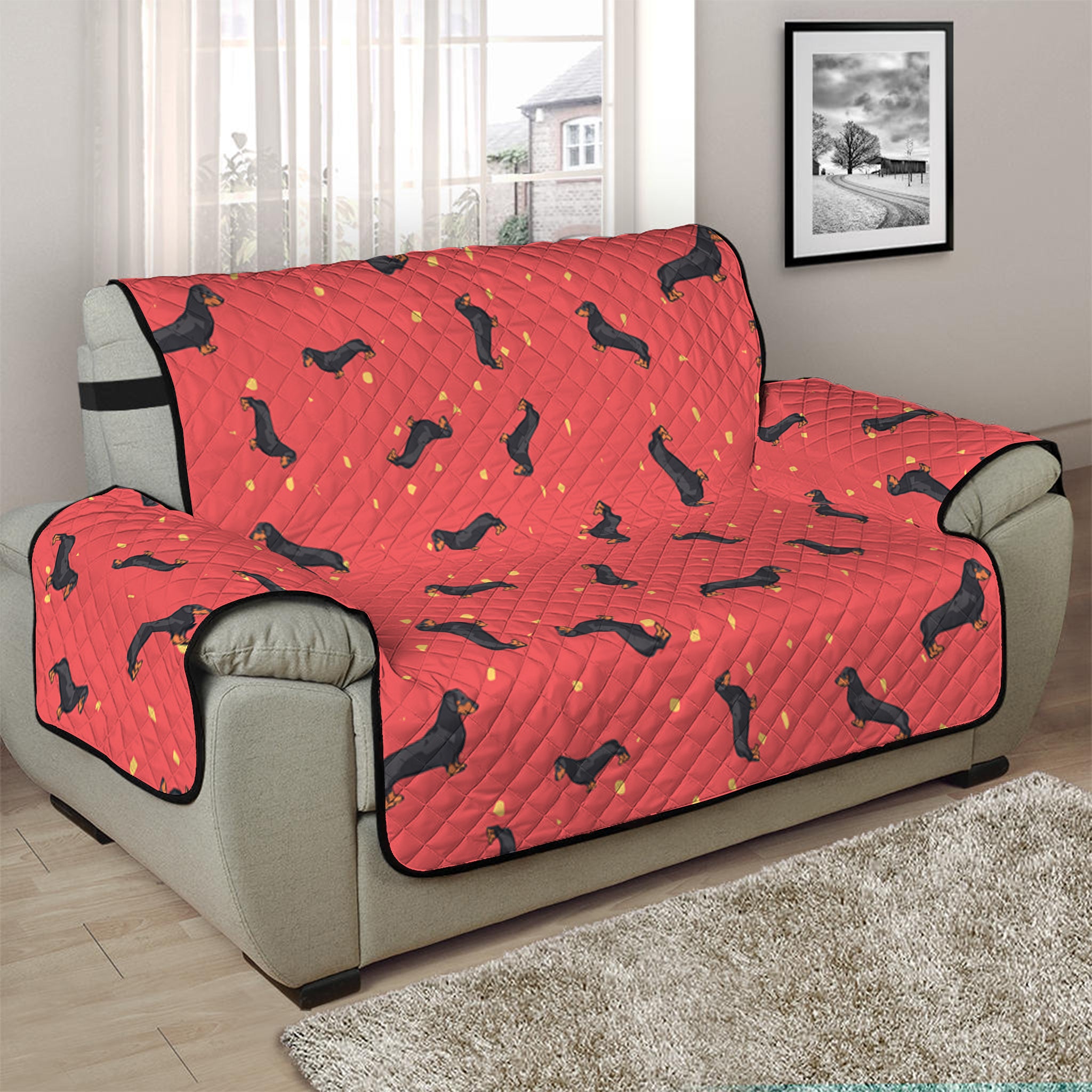 Cute Dachshund Pattern Print Half Sofa Protector