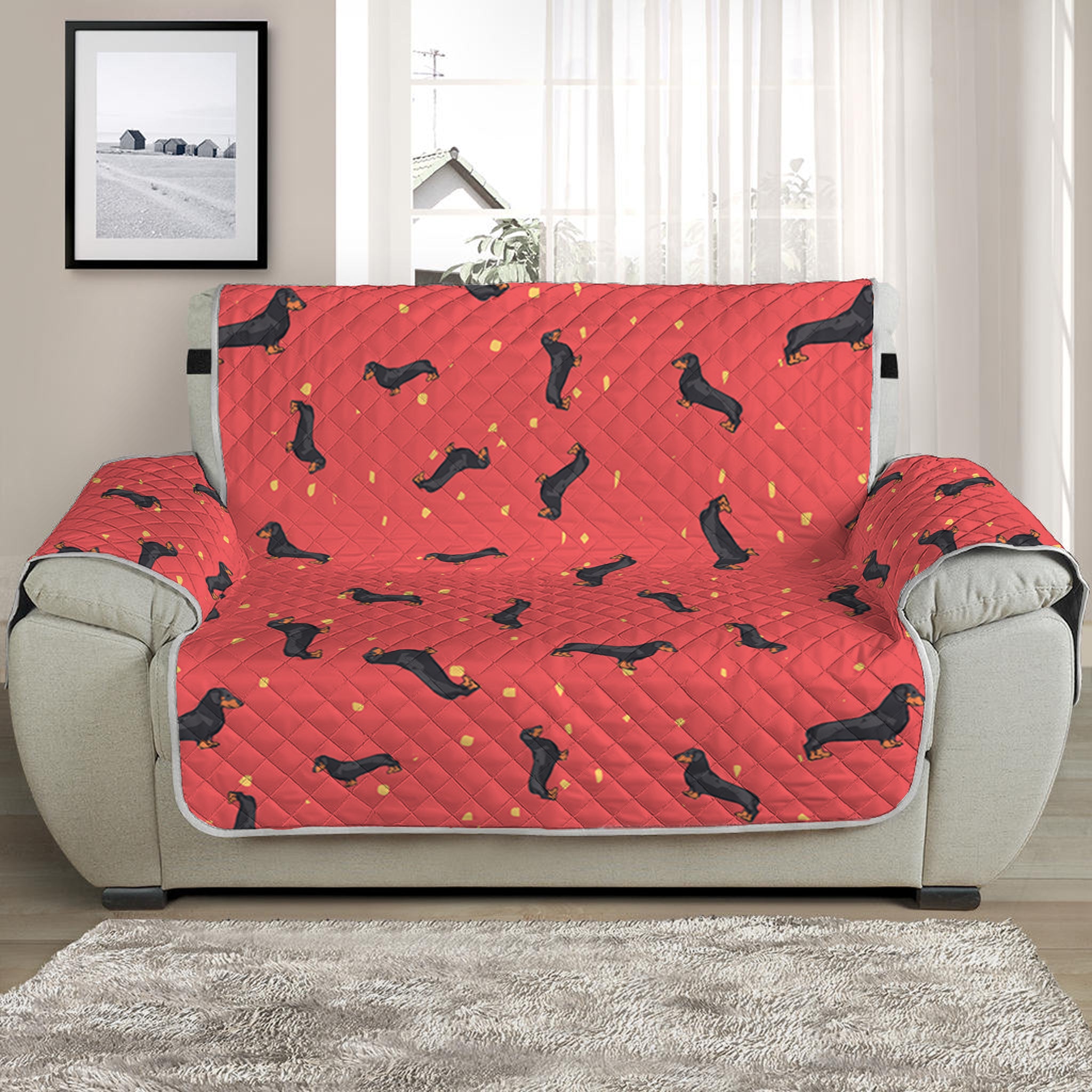 Cute Dachshund Pattern Print Half Sofa Protector