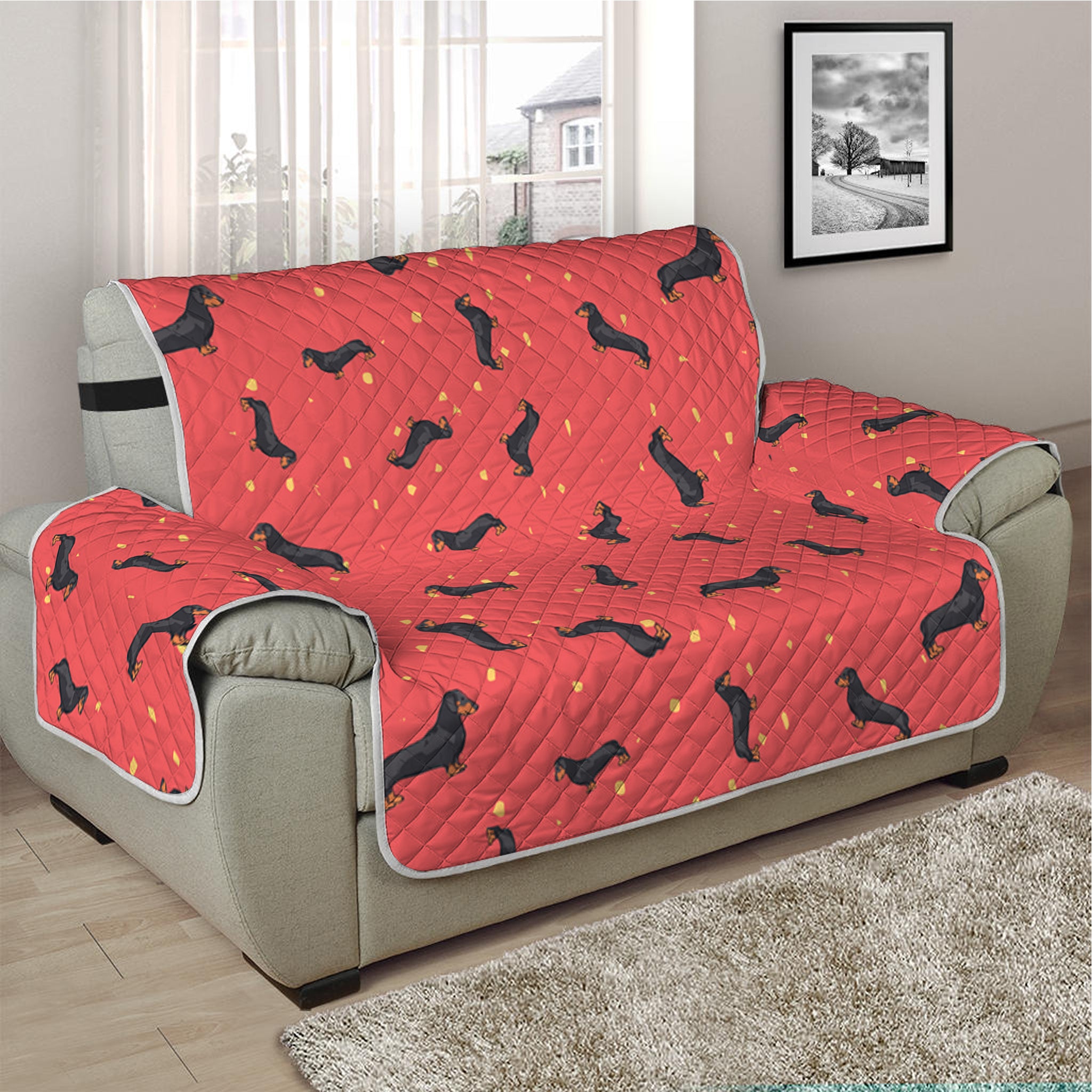 Cute Dachshund Pattern Print Half Sofa Protector