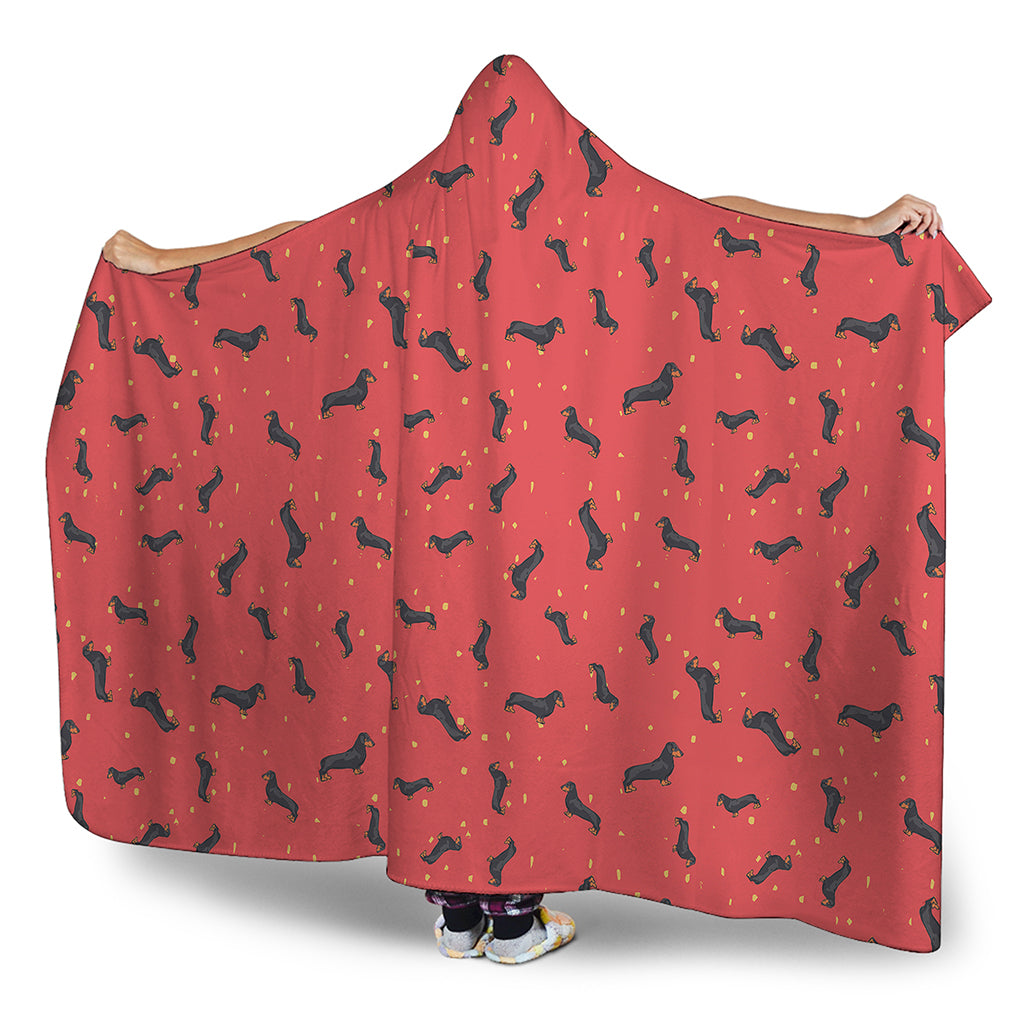 Cute Dachshund Pattern Print Hooded Blanket