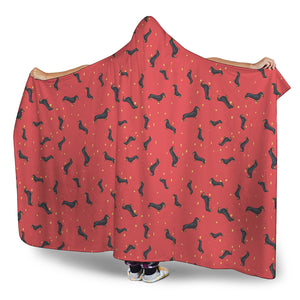 Cute Dachshund Pattern Print Hooded Blanket