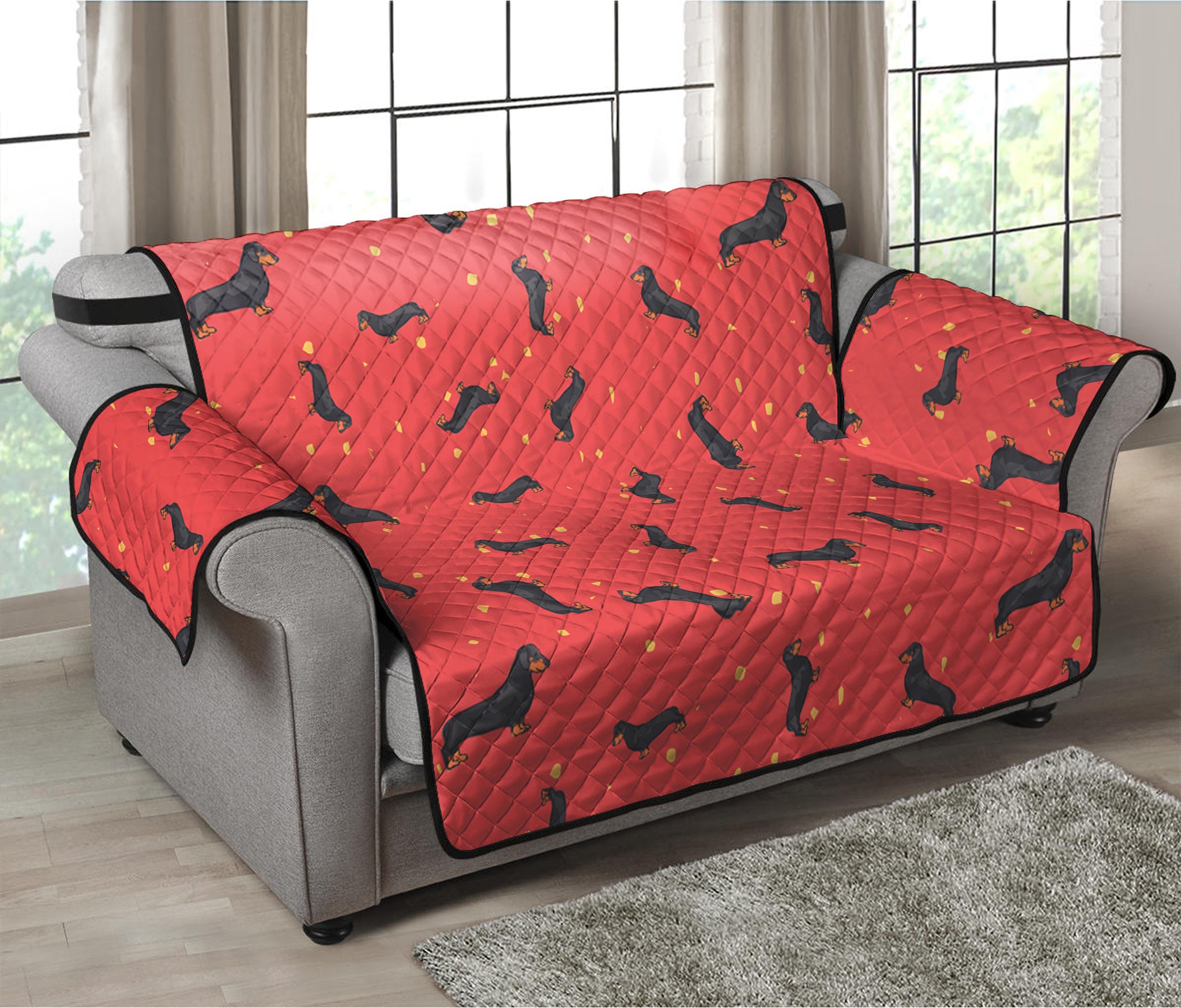 Cute Dachshund Pattern Print Loveseat Protector