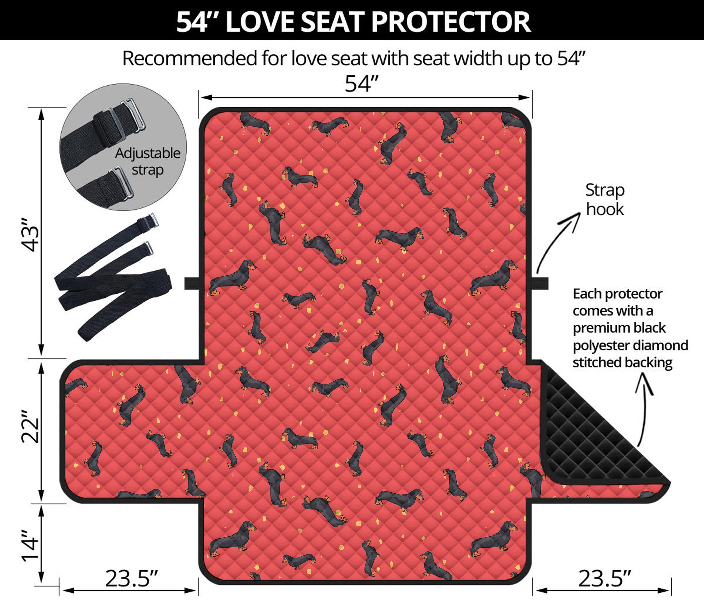 Cute Dachshund Pattern Print Loveseat Protector