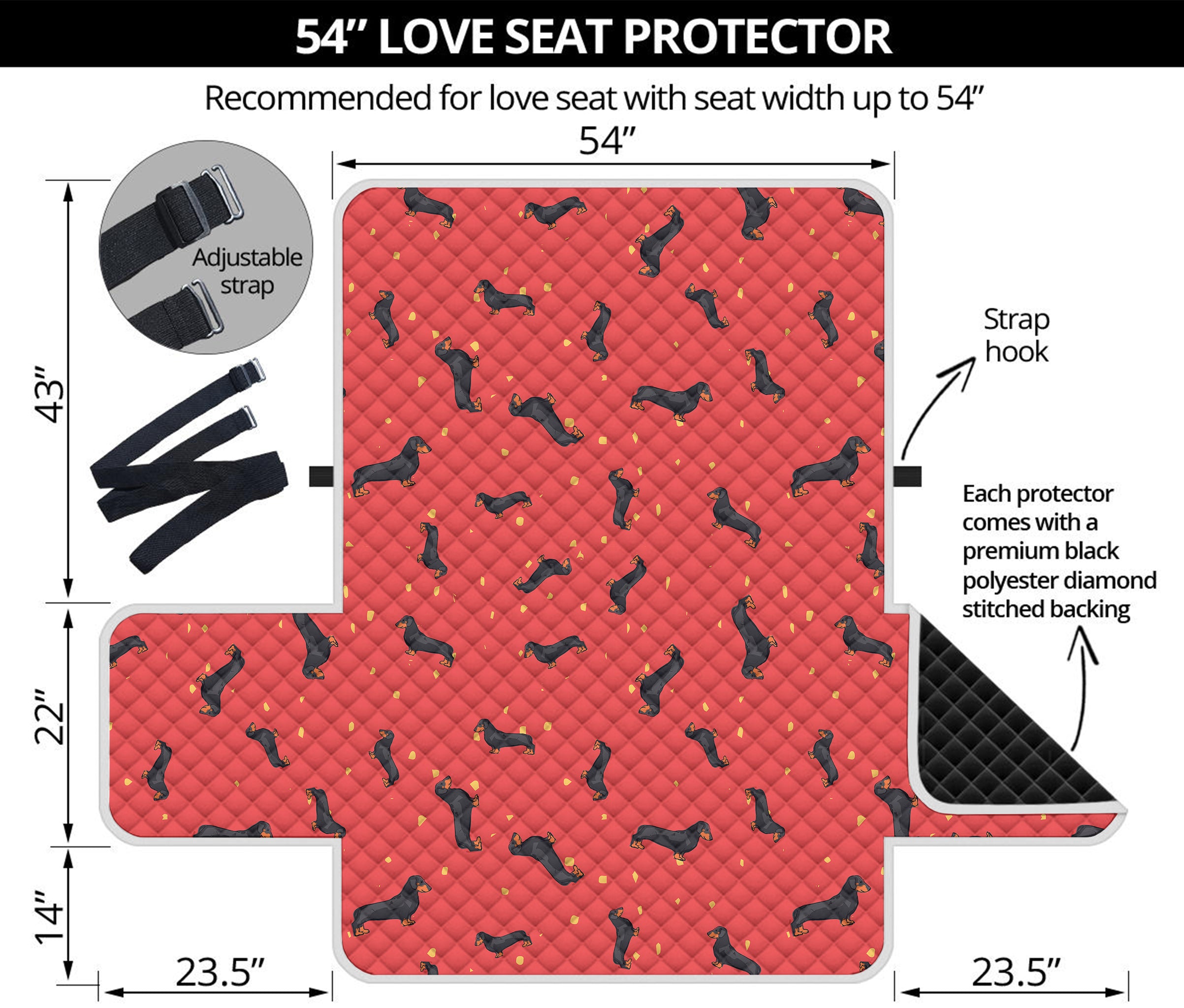 Cute Dachshund Pattern Print Loveseat Protector