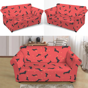 Cute Dachshund Pattern Print Loveseat Slipcover