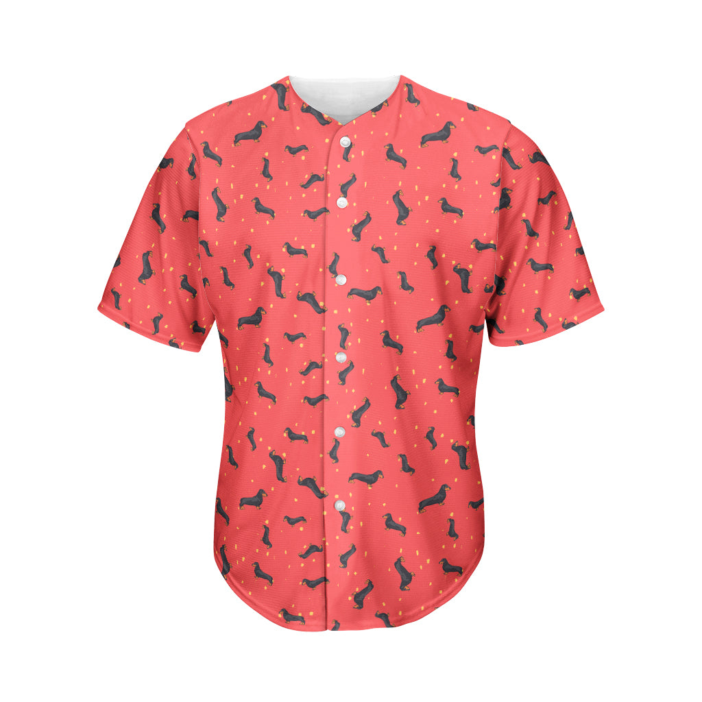 Cute Dachshund Pattern Print Men's Baseball Jersey