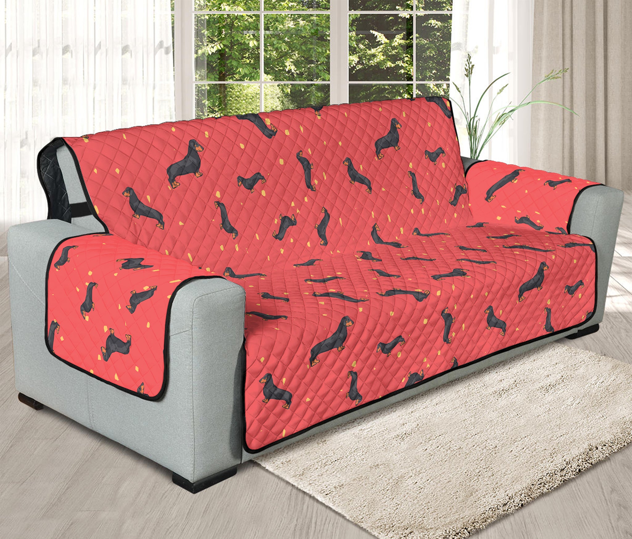 Cute Dachshund Pattern Print Oversized Sofa Protector