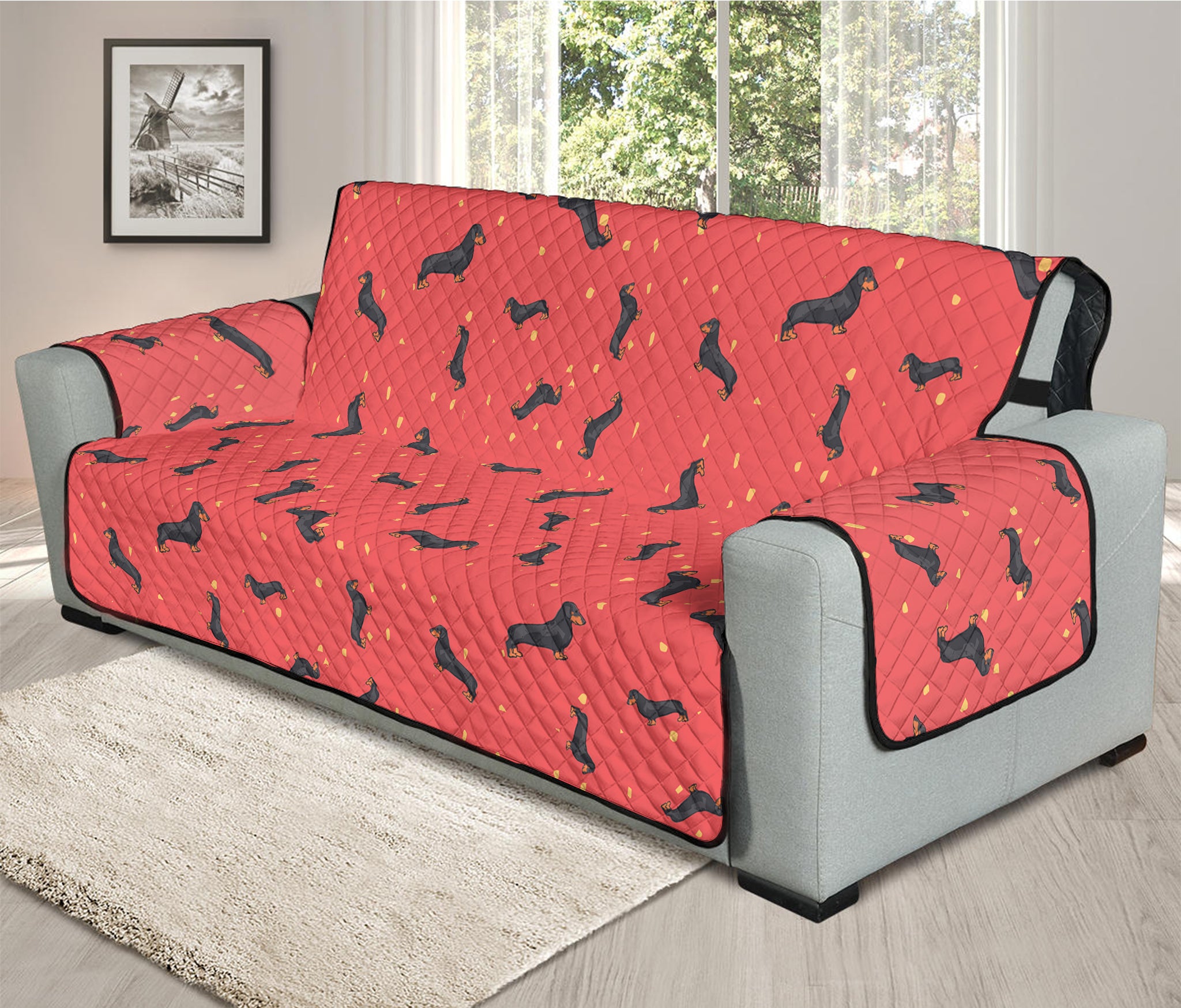 Cute Dachshund Pattern Print Oversized Sofa Protector