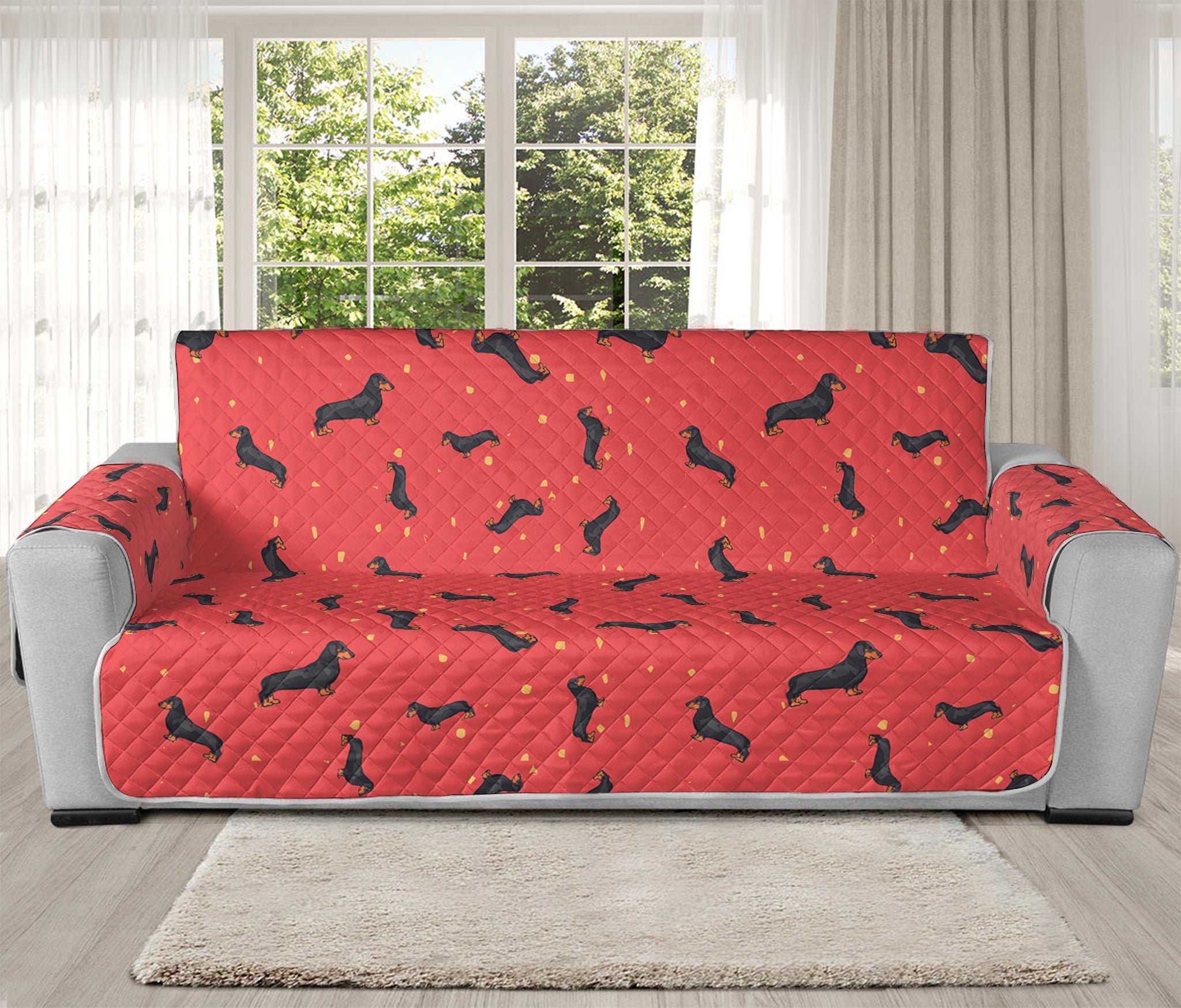 Cute Dachshund Pattern Print Oversized Sofa Protector