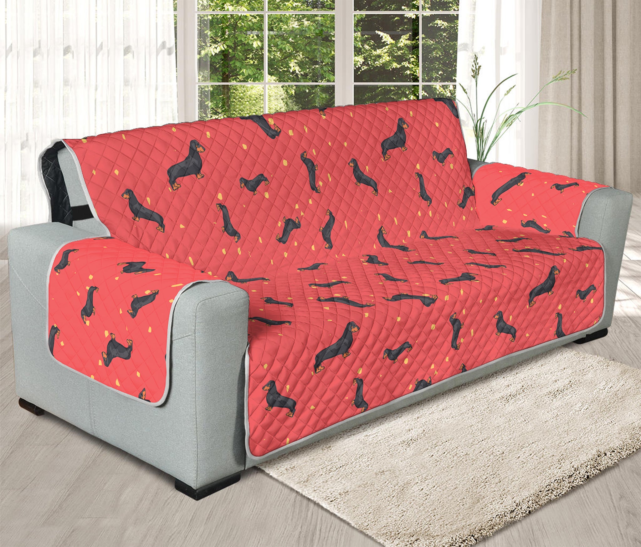 Cute Dachshund Pattern Print Oversized Sofa Protector