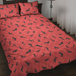 Cute Dachshund Pattern Print Quilt Bed Set