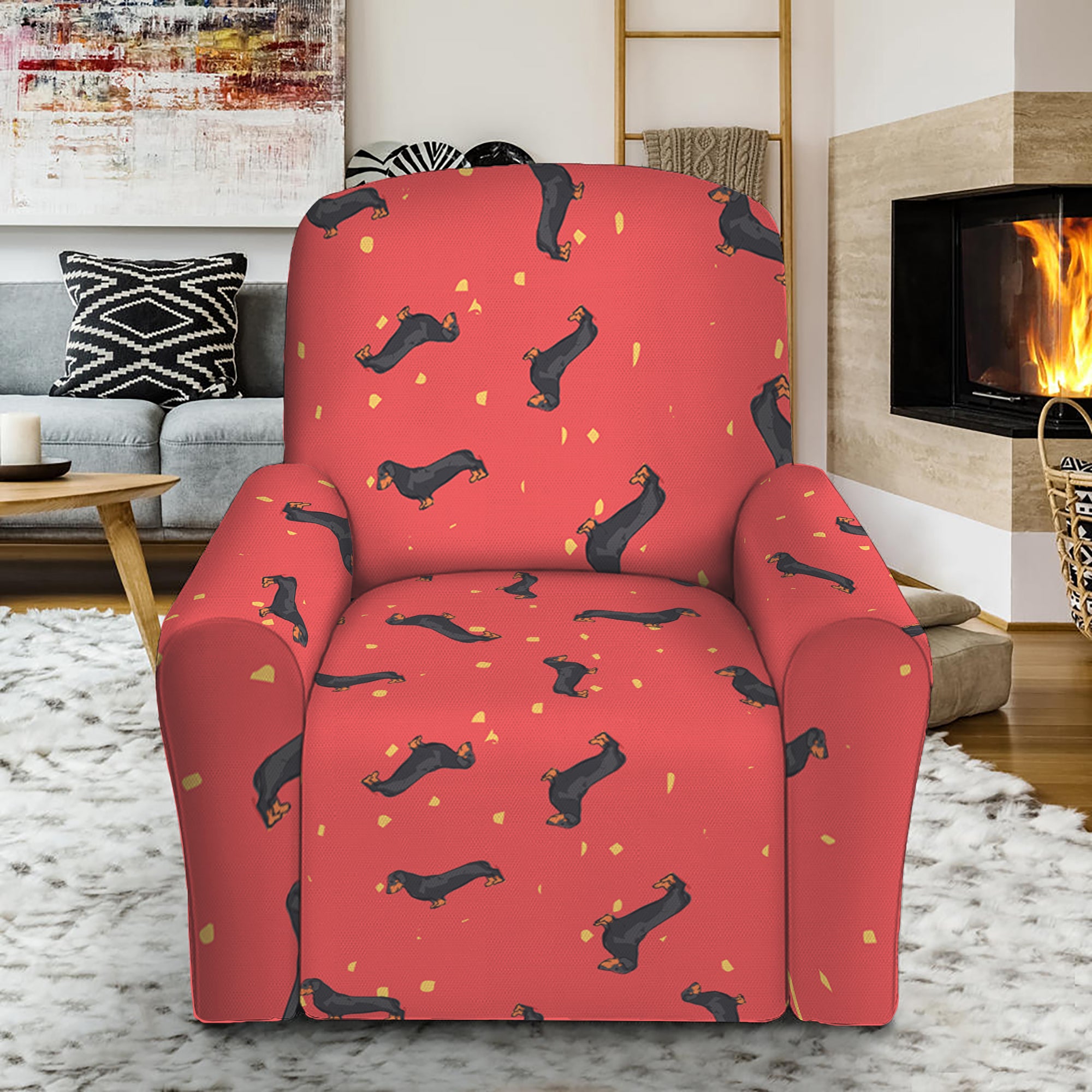 Cute Dachshund Pattern Print Recliner Slipcover